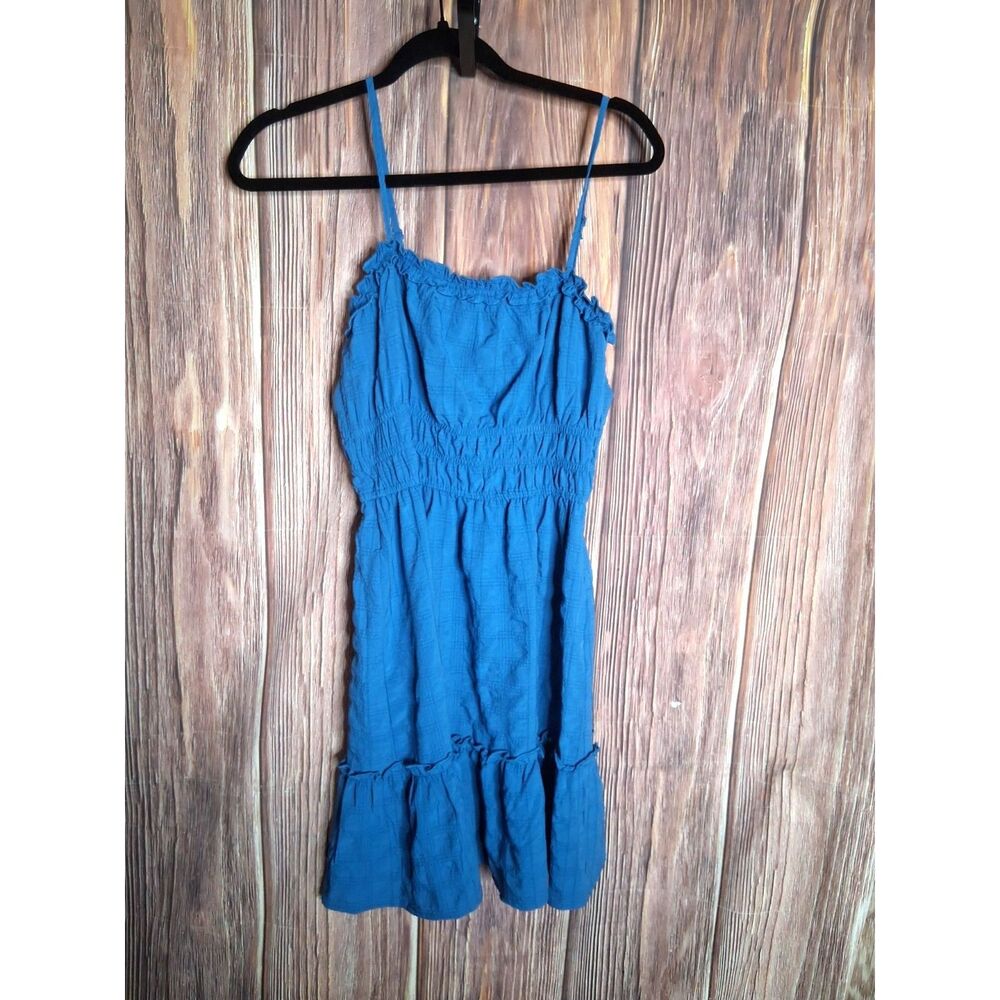June & Hudson blue smoked tiered ruffle mini sundress size small coastal boho